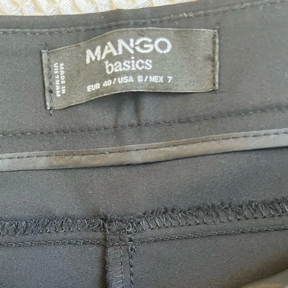 Mango Basics Slim Fit Black Front Seam Pleat Minimalist Casual Trousers Pants 8